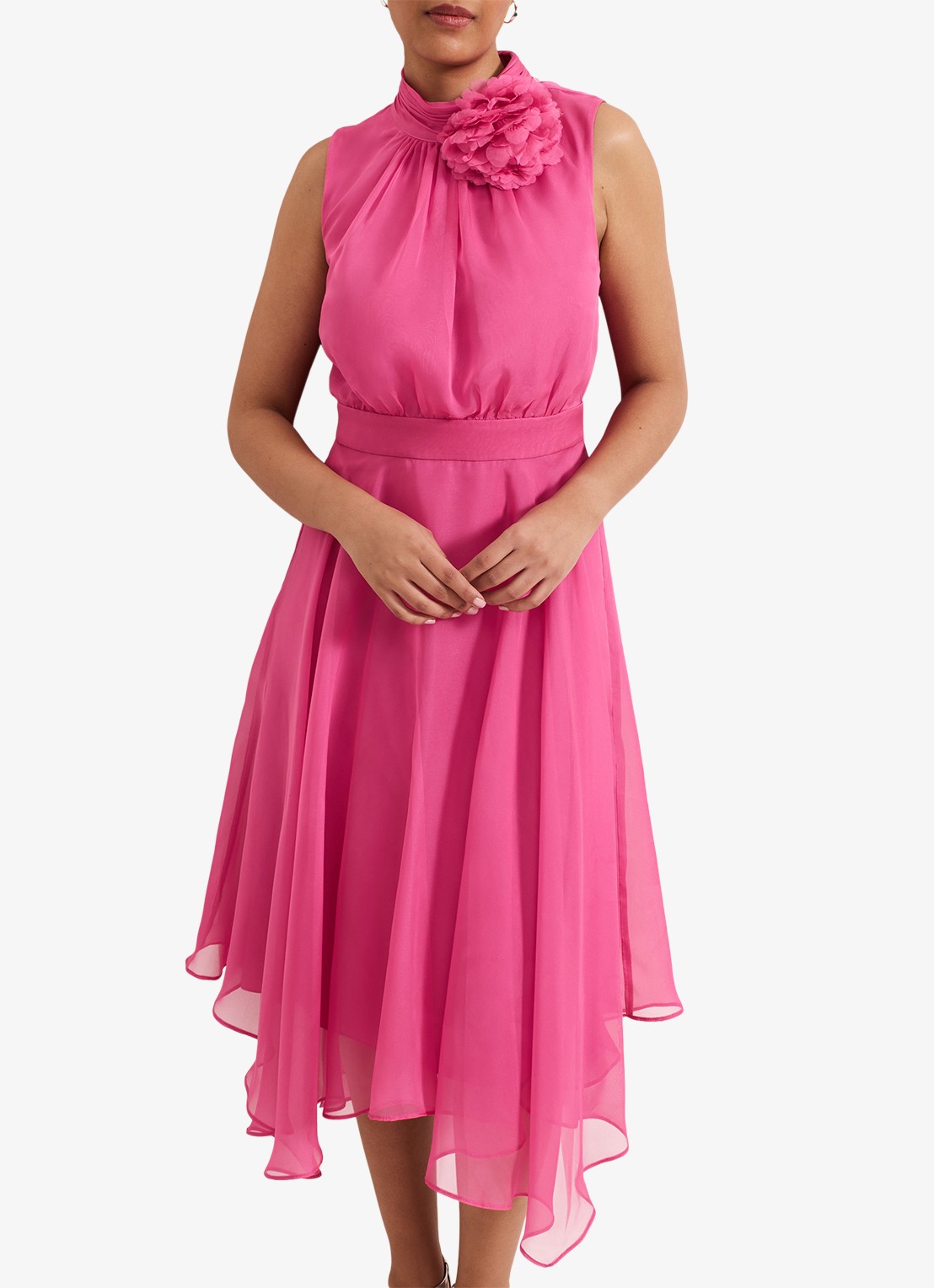 Phase Eight Lucinda midi jurk met plooien - detail 4 fuchsia