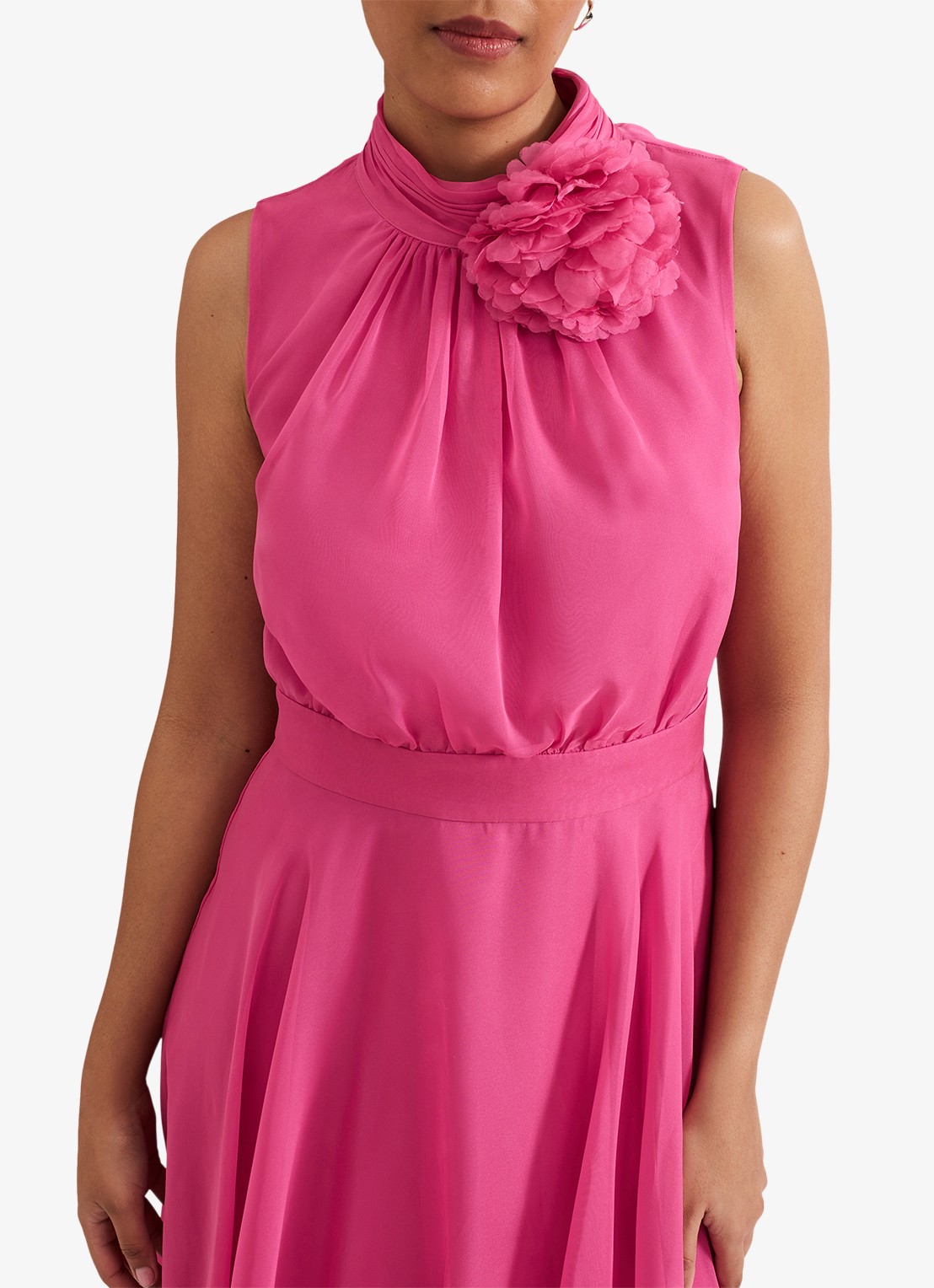 Phase Eight Lucinda midi jurk met plooien - detail 5 fuchsia