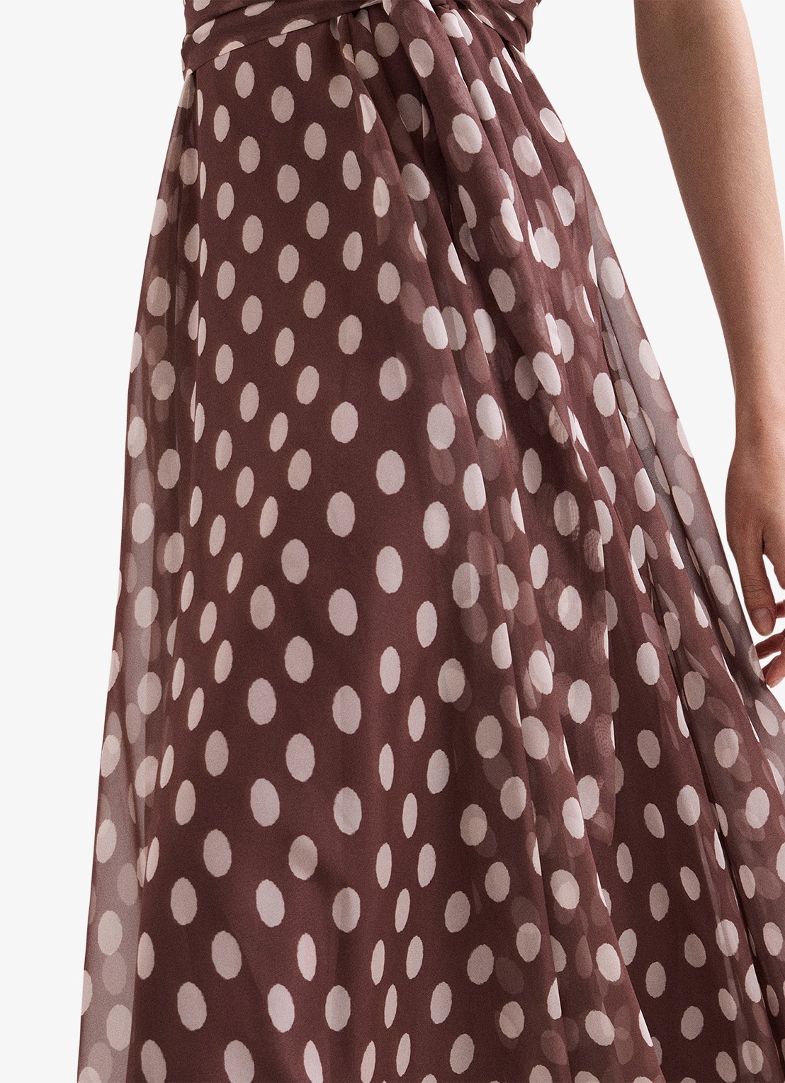 Phase Eight Lucinda midi jurk met stippenprint en plooien  - detail 4 bruin