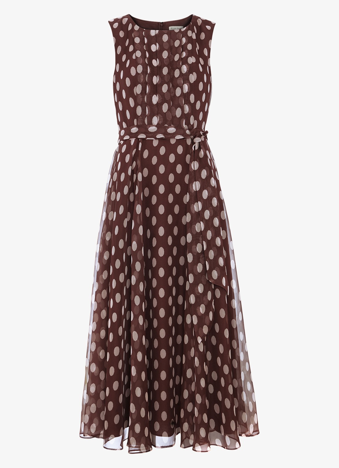 Phase Eight Lucinda midi jurk met stippenprint en plooien  - voorkant bruin