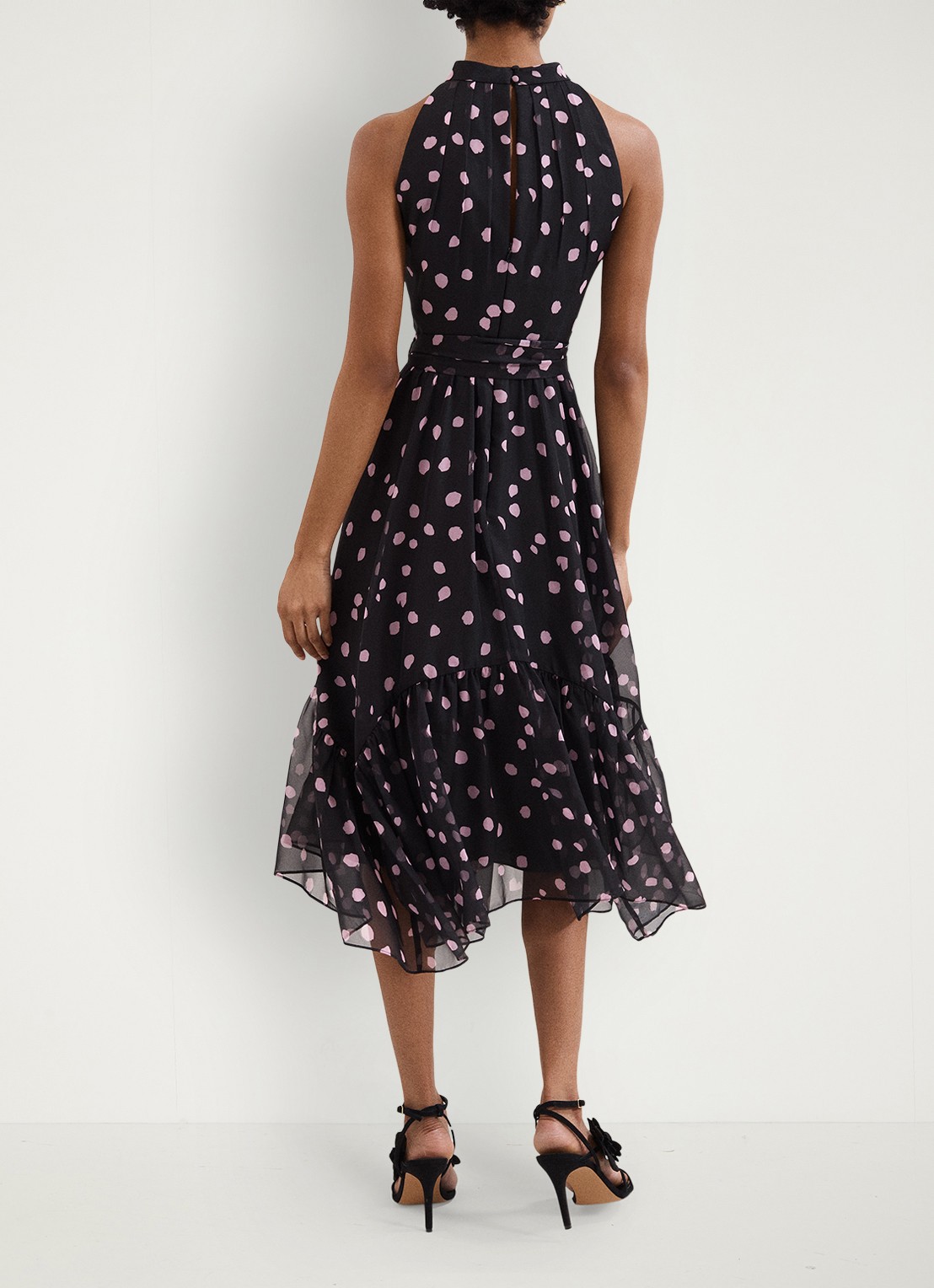 Phase Eight Lucinda midi jurk met stippenprint - achterkant zwart