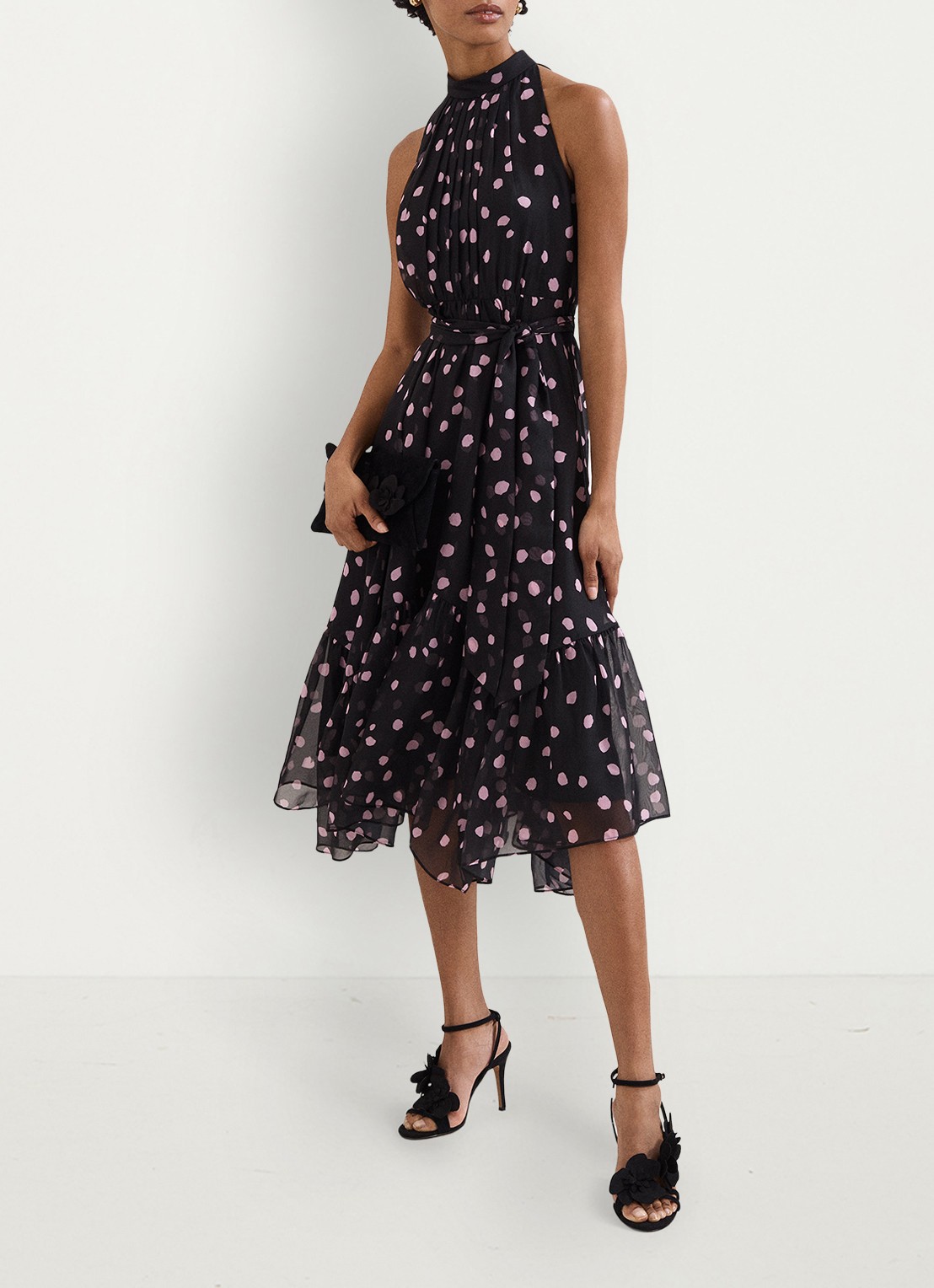 Phase Eight Lucinda midi jurk met stippenprint - voorkant 7 zwart