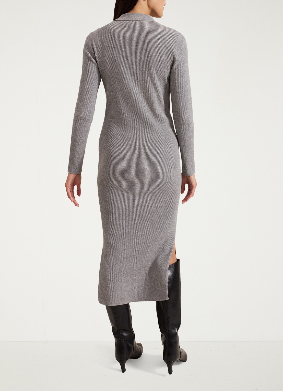 Phase Eight Lucy midi jurk met ribstructuur en split - achterkant 3 grijs