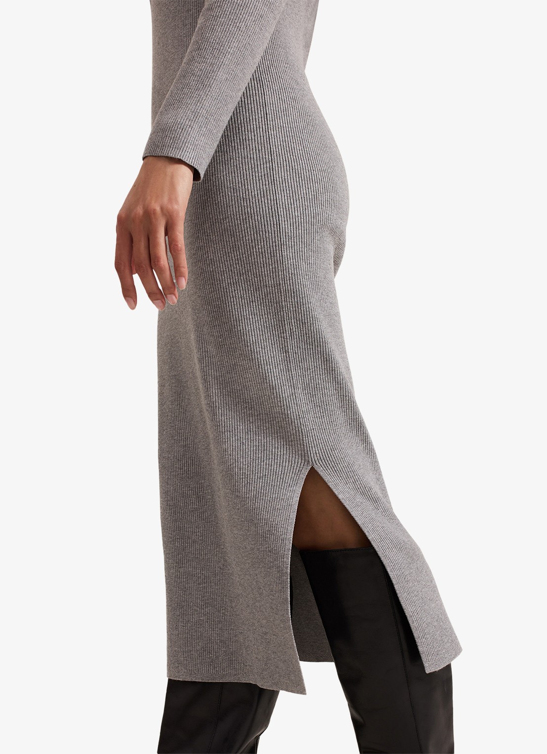 Phase Eight Lucy midi jurk met ribstructuur en split - detail 6 grijs