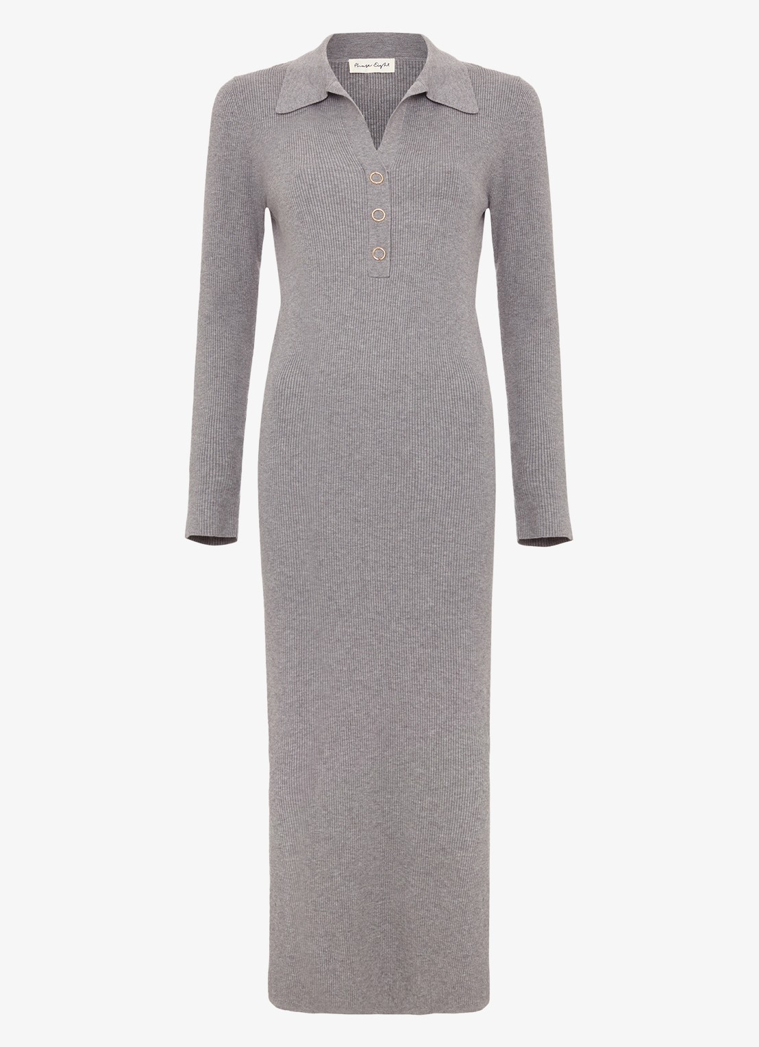 Phase Eight Lucy midi jurk met ribstructuur en split - voorkant grijs