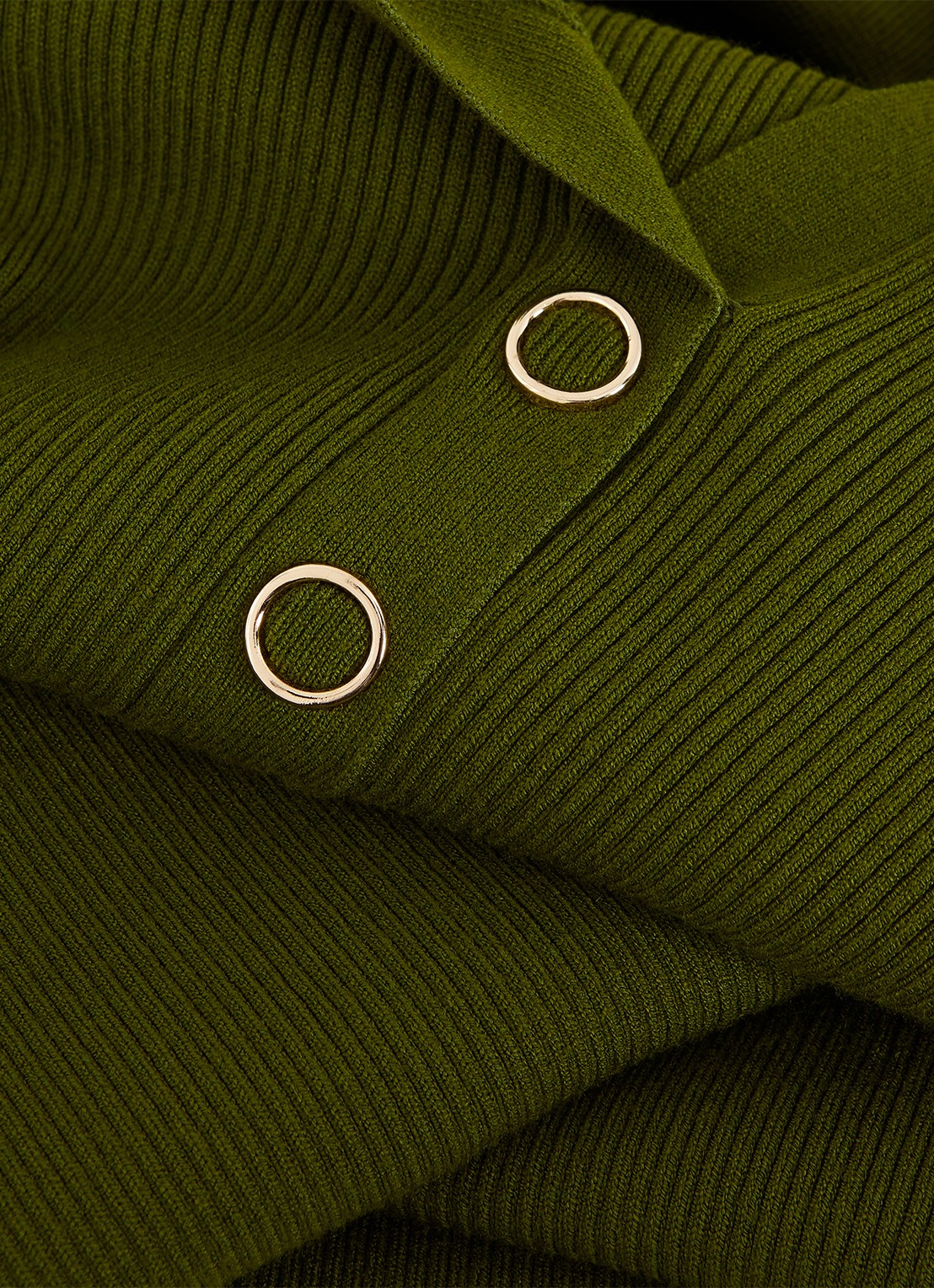 Phase Eight Lucy ribgebreide midi jurk met kraag - detail 5 olijfgroen