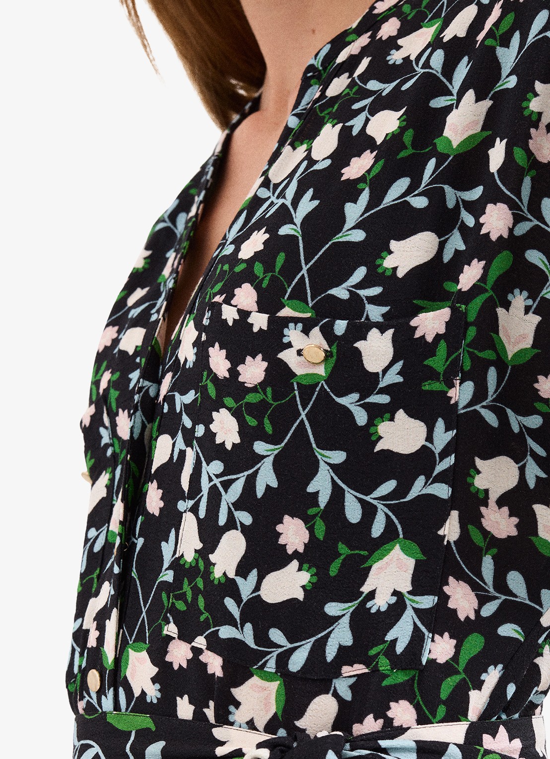Phase Eight Luisa midi jurk met steekzakken en bloemenprint - detail 7 zwart