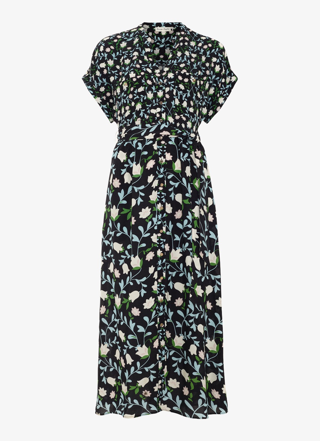 Phase Eight Luisa midi jurk met steekzakken en bloemenprint - voorkant zwart