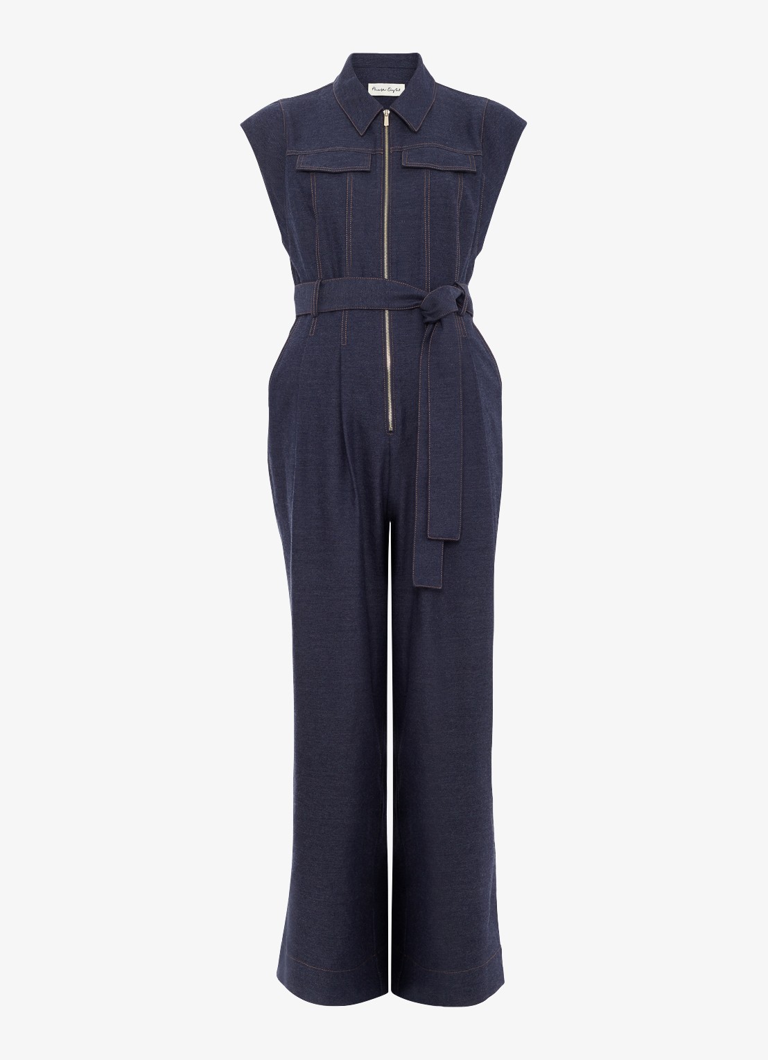 Phase Eight Luiza wide fit jumpsuit in linnenblend met strikceintuur - voorkant 4 donkerblauw