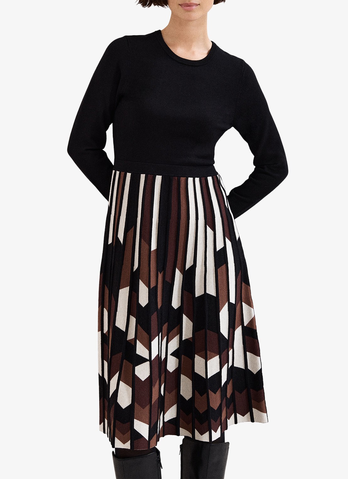 Phase Eight Maci midi jurk met grafische print - detail 3 bruin