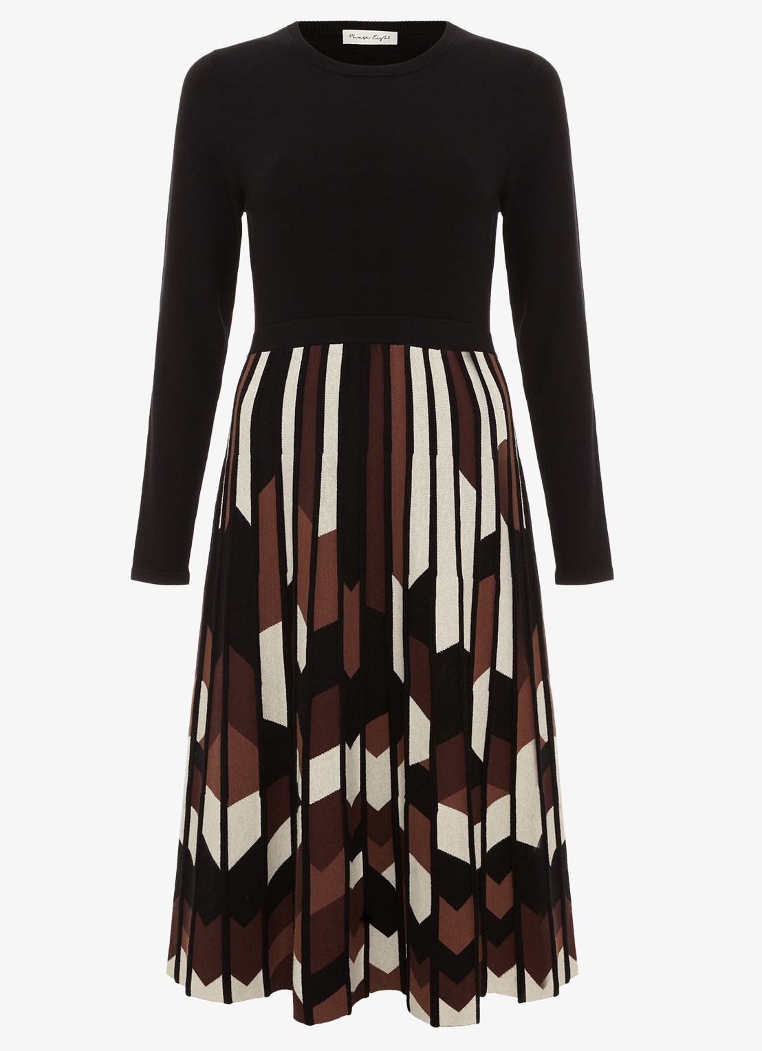 Phase Eight Maci midi jurk met grafische print - voorkant bruin