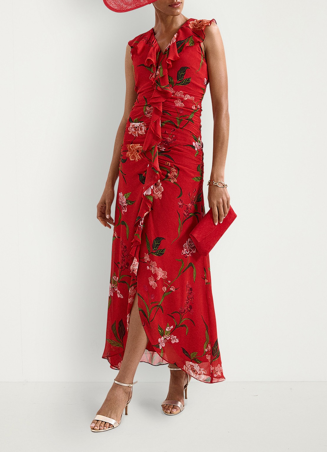 Phase Eight Mae maxi jurk met bloemenprint - voorkant 2 rood