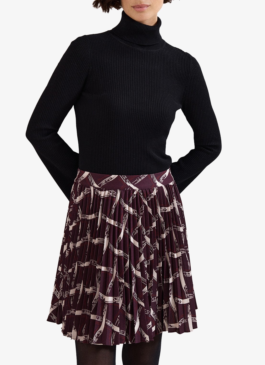 Phase Eight  Mairi mini plooirok met grafische print - detail 3 donkerrood
