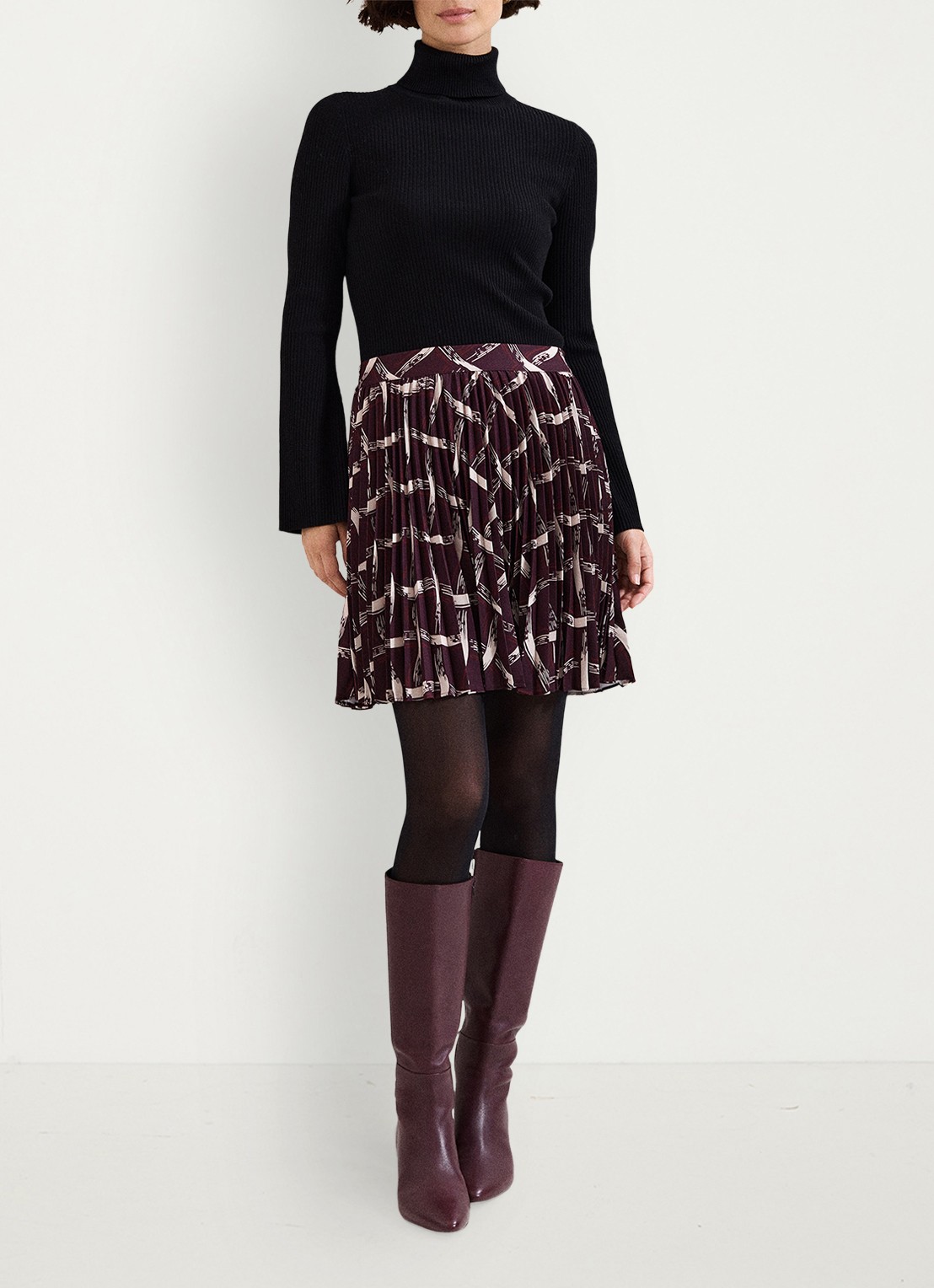 Phase Eight  Mairi mini plooirok met grafische print - voorkant 7 donkerrood