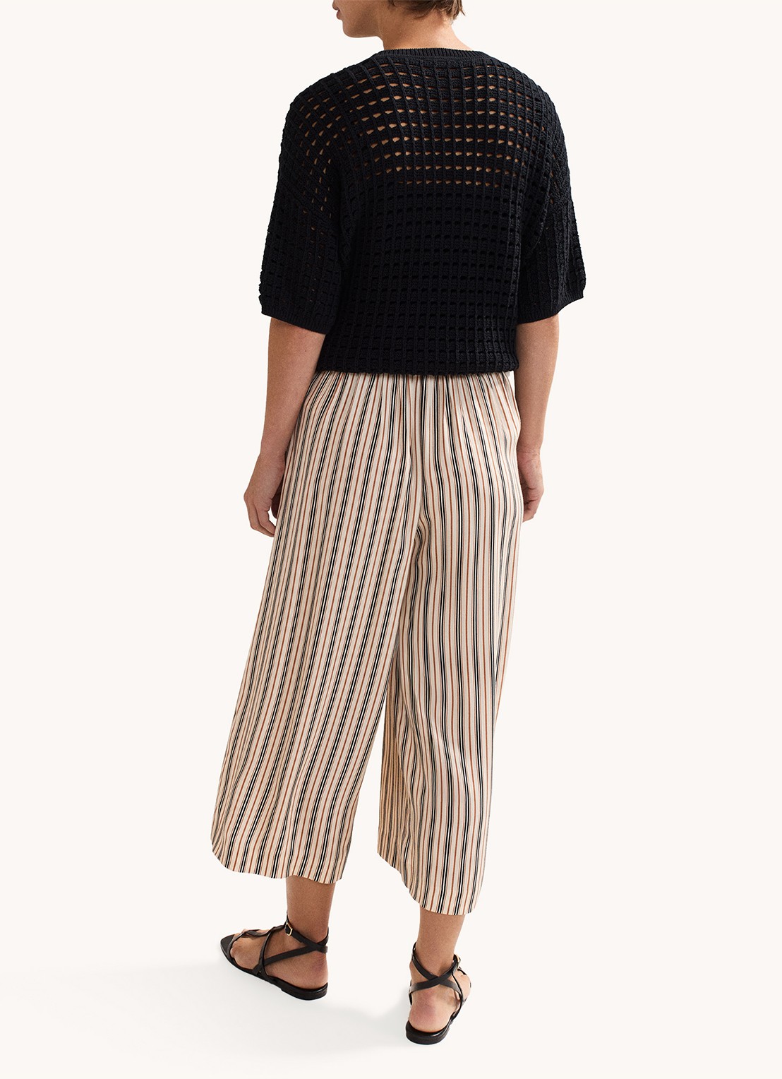 Phase Eight Malaya high waist wide fit culotte met streepprint - achterkant ivoor