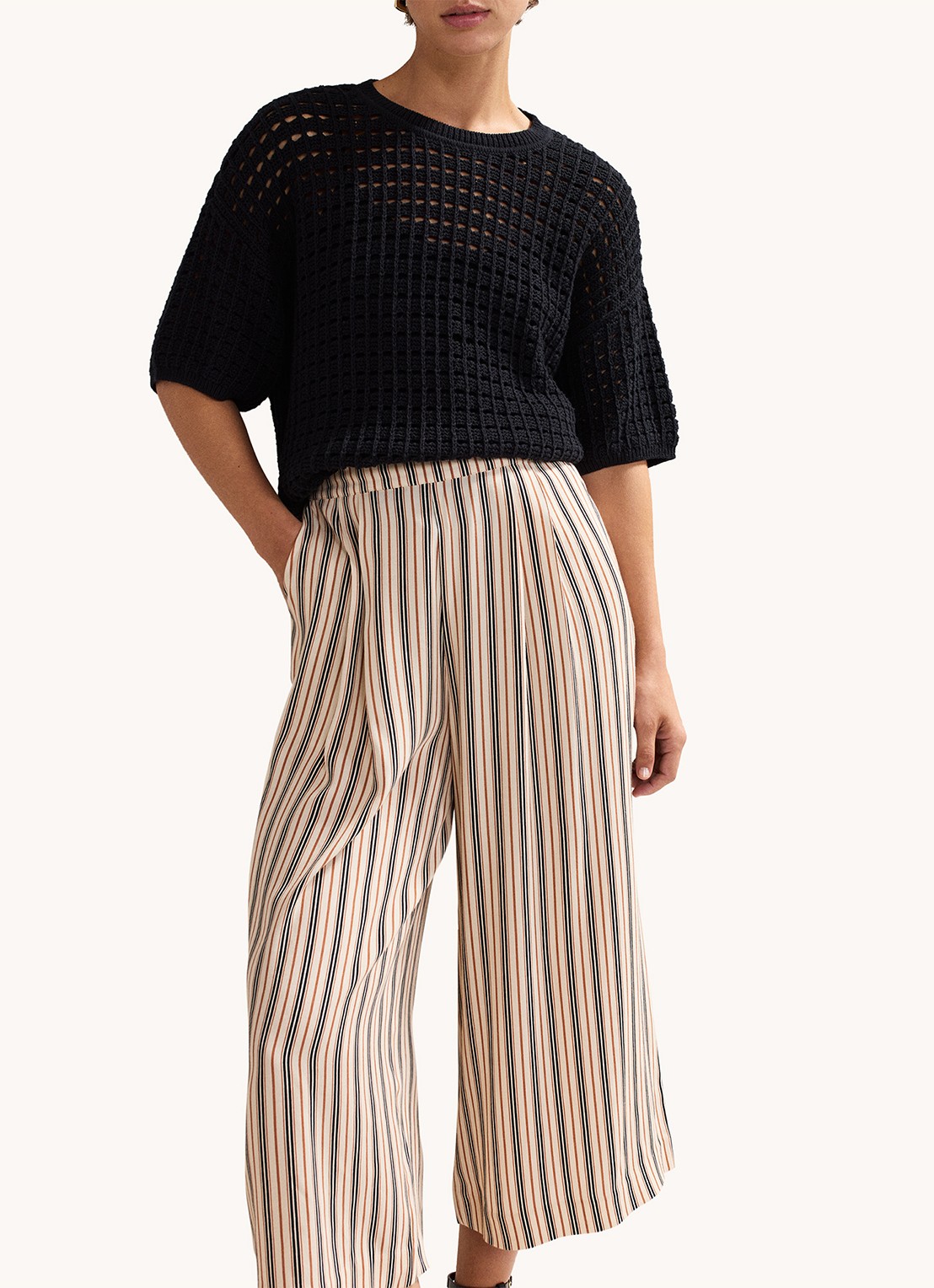 Phase Eight Malaya high waist wide fit culotte met streepprint - detail 6 ivoor