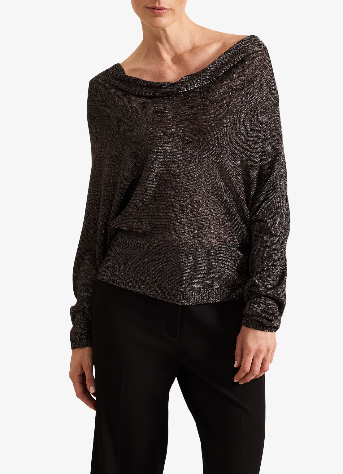 Phase Eight Malti fijngebreide trui met lurex - detail 4 zwart