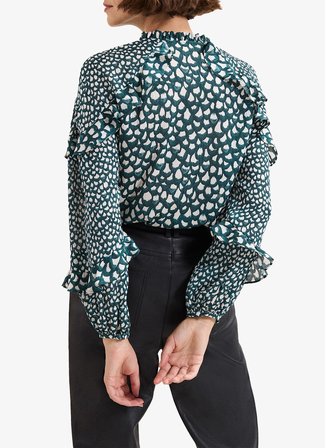 Phase Eight Manon blouse met print en ruches - achterkant 3 zeegroen