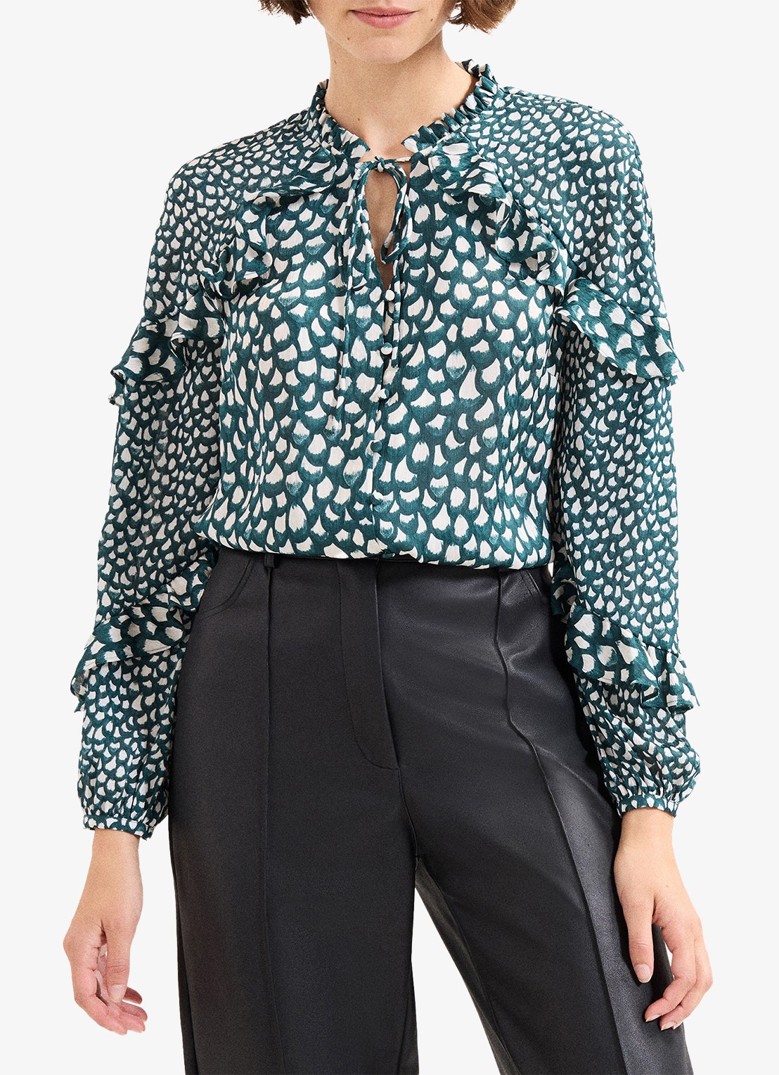 Phase Eight Manon blouse met print en ruches - detail 4 zeegroen