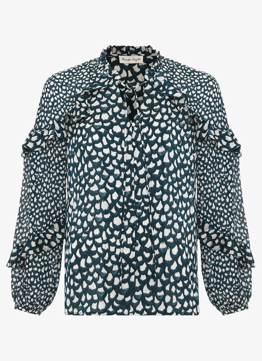 Phase Eight Manon blouse met print en ruches - voorkant zeegroen