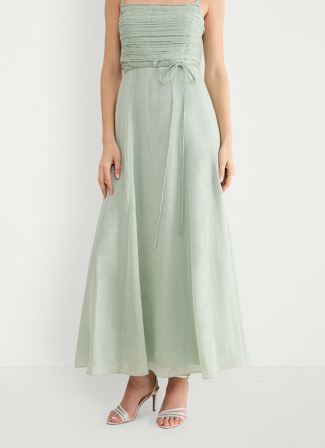 Phase Eight Marcie Green maxi jurk met plooien - detail 4 lindegroen