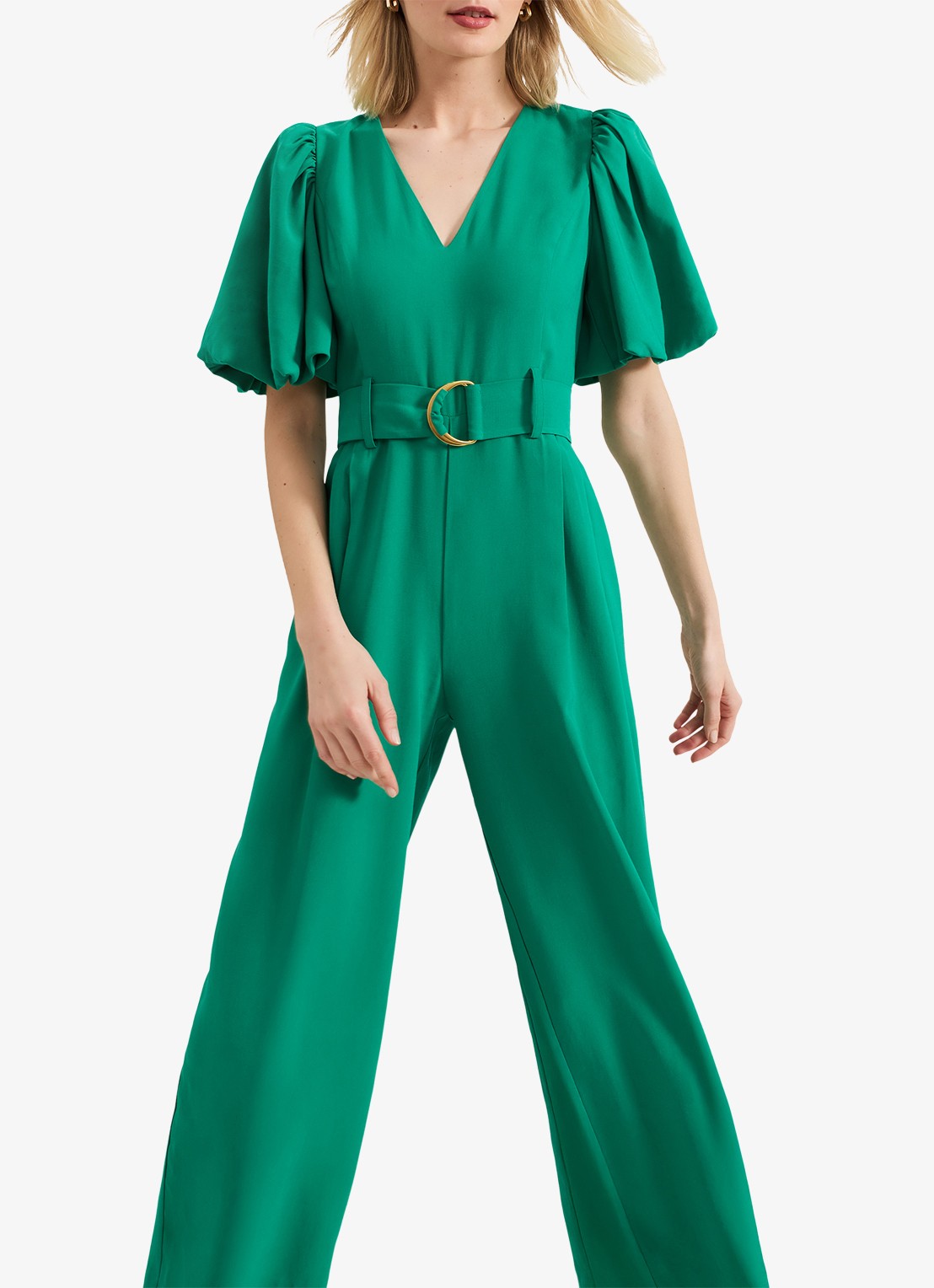 Phase Eight Margot wide fit jumpsuit met ceintuur en V-hals - detail 3 groen