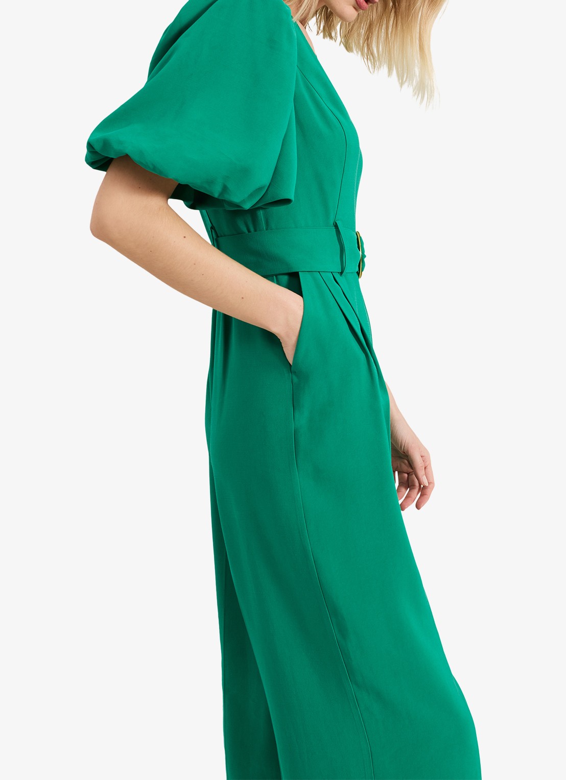 Phase Eight Margot wide fit jumpsuit met ceintuur en V-hals - detail 5 groen
