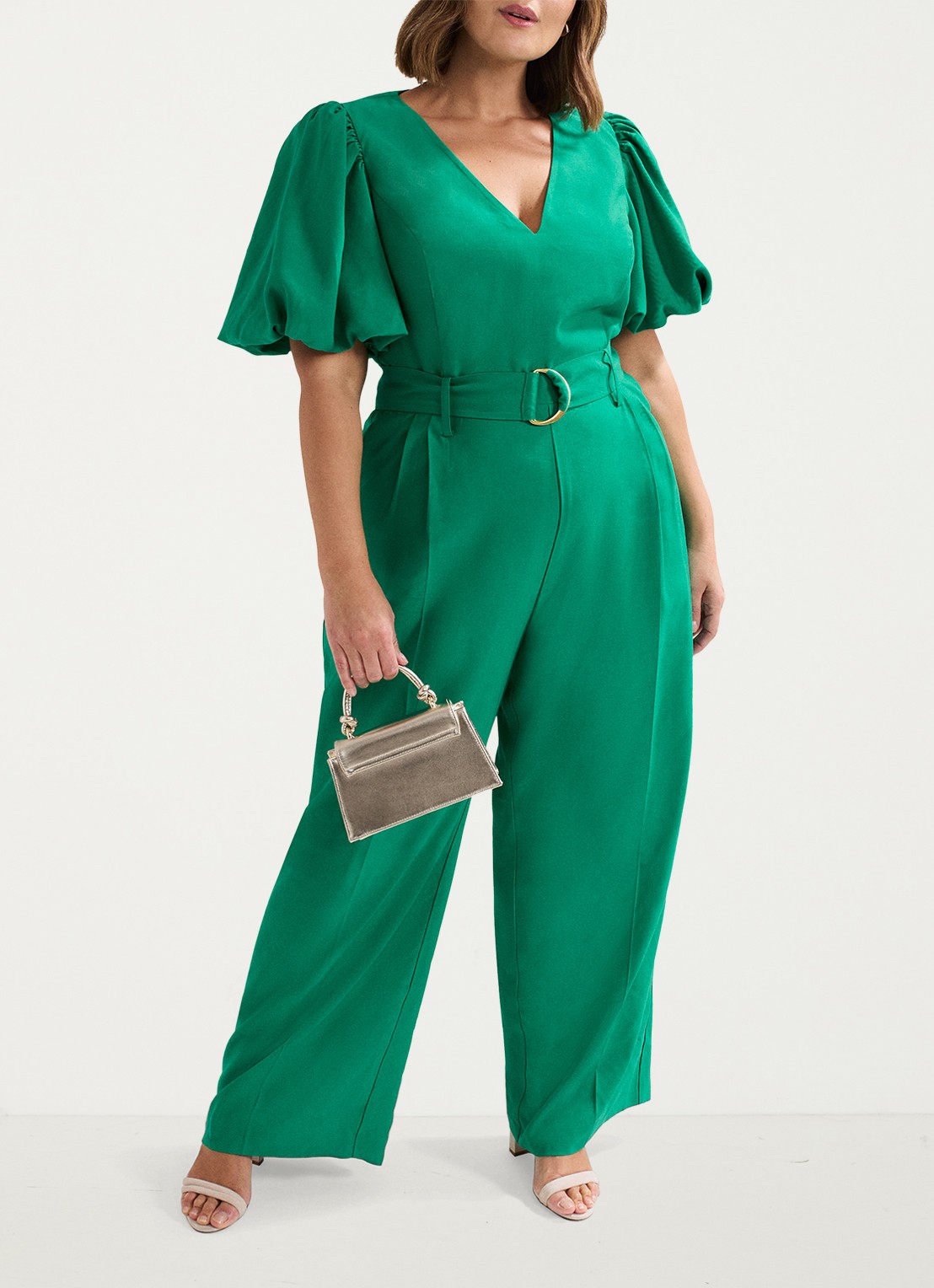 Phase Eight Margot wide fit jumpsuit met ceintuur en V-hals - detail 7 groen