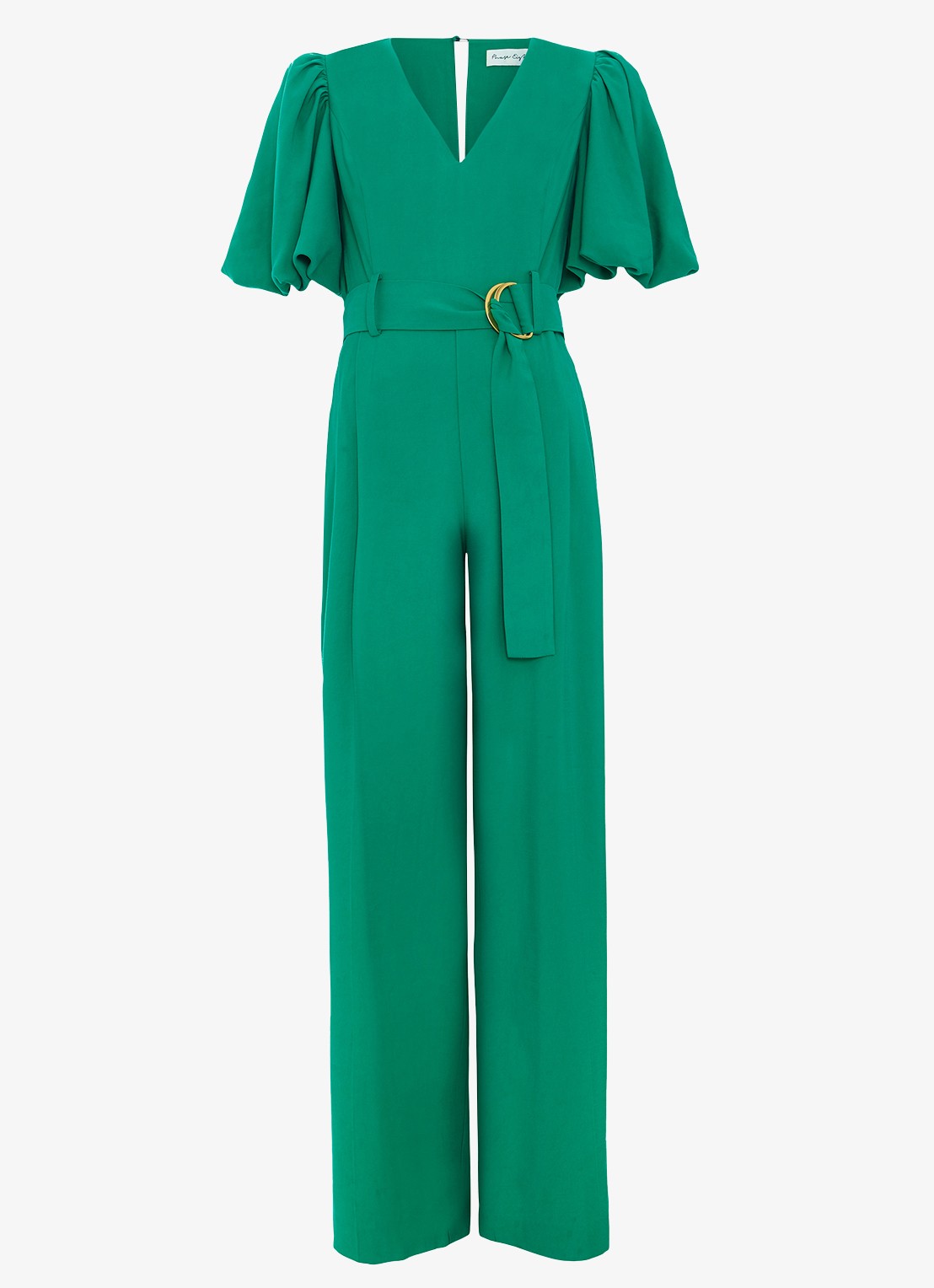 Phase Eight Margot wide fit jumpsuit met ceintuur en V-hals - voorkant groen