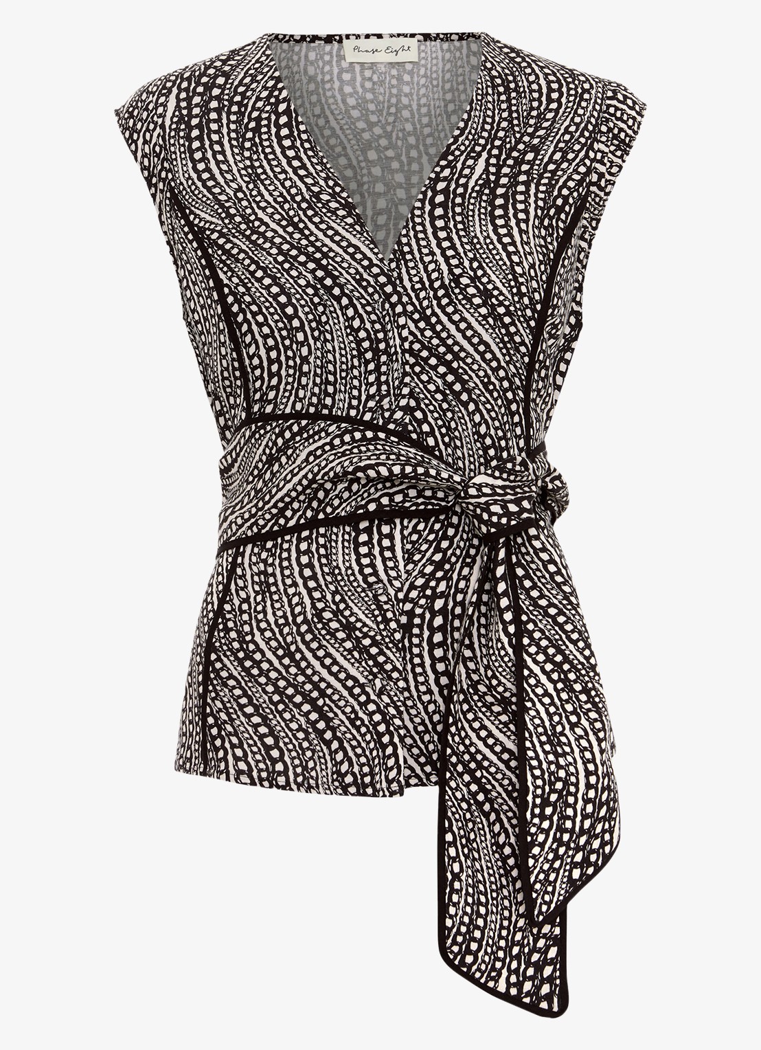Phase Eight Mariana top met V-hals en strikceintuur - voorkant 7 zwart