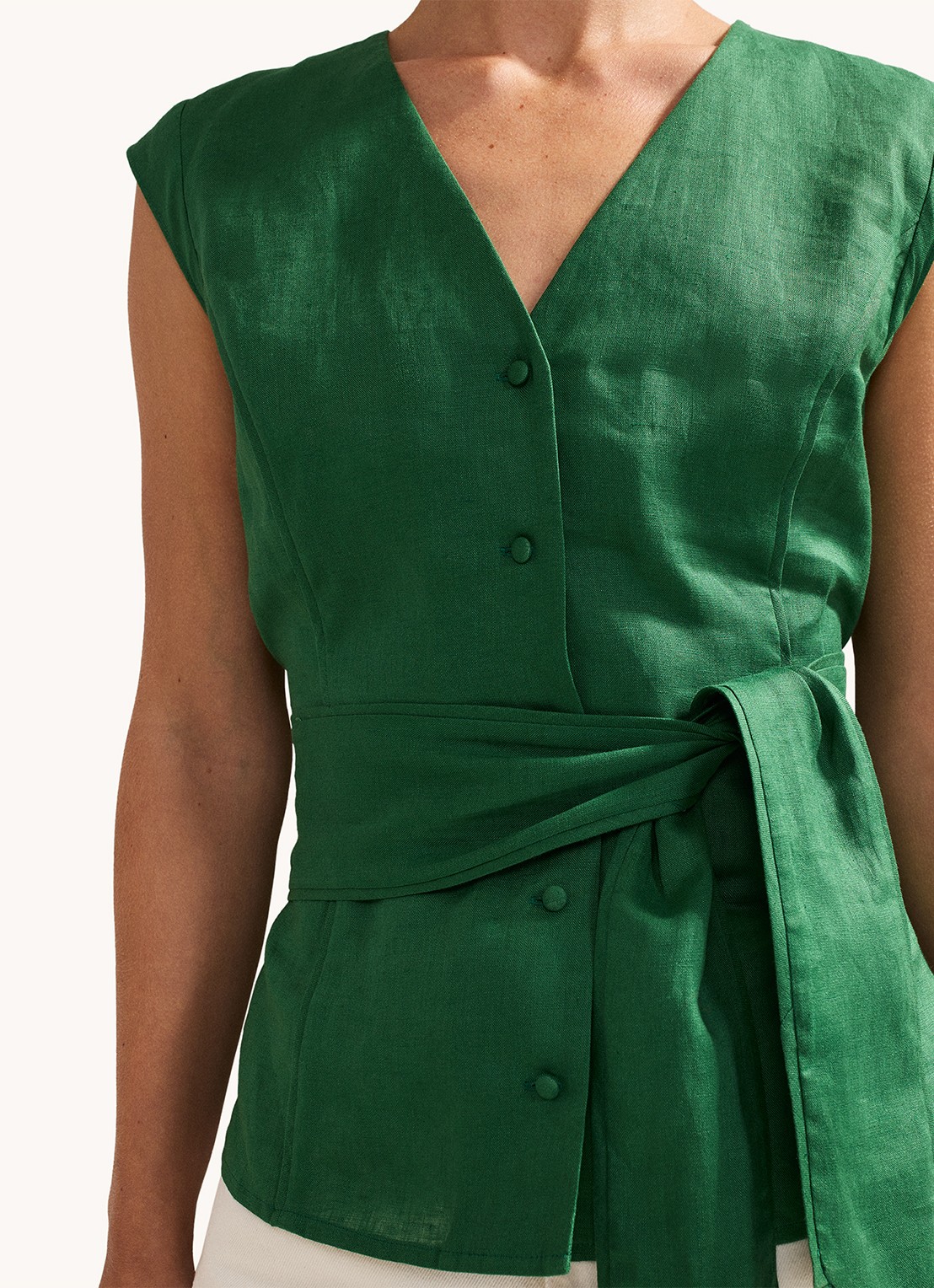 Phase Eight Mariana tuniek van linnen met strikceintuur - detail 5 groen