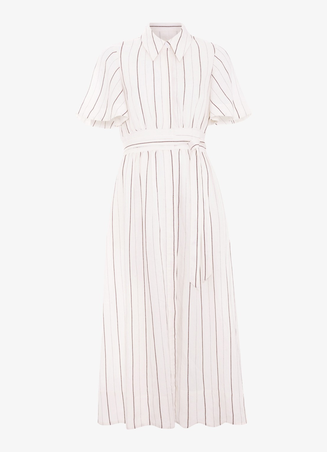 Phase Eight Marielle midi jurk in linnenblend met streepprint - voorkant 2 wit
