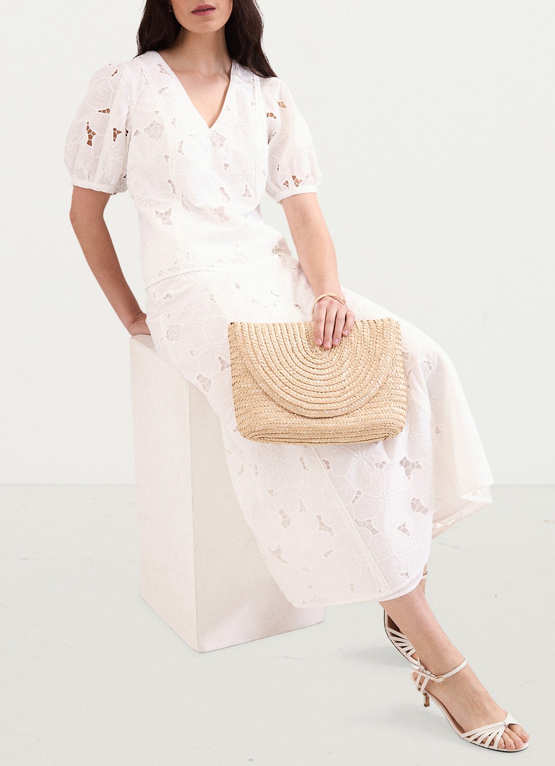 Phase Eight Marina maxi rok met broderie - detail 5 ivoor
