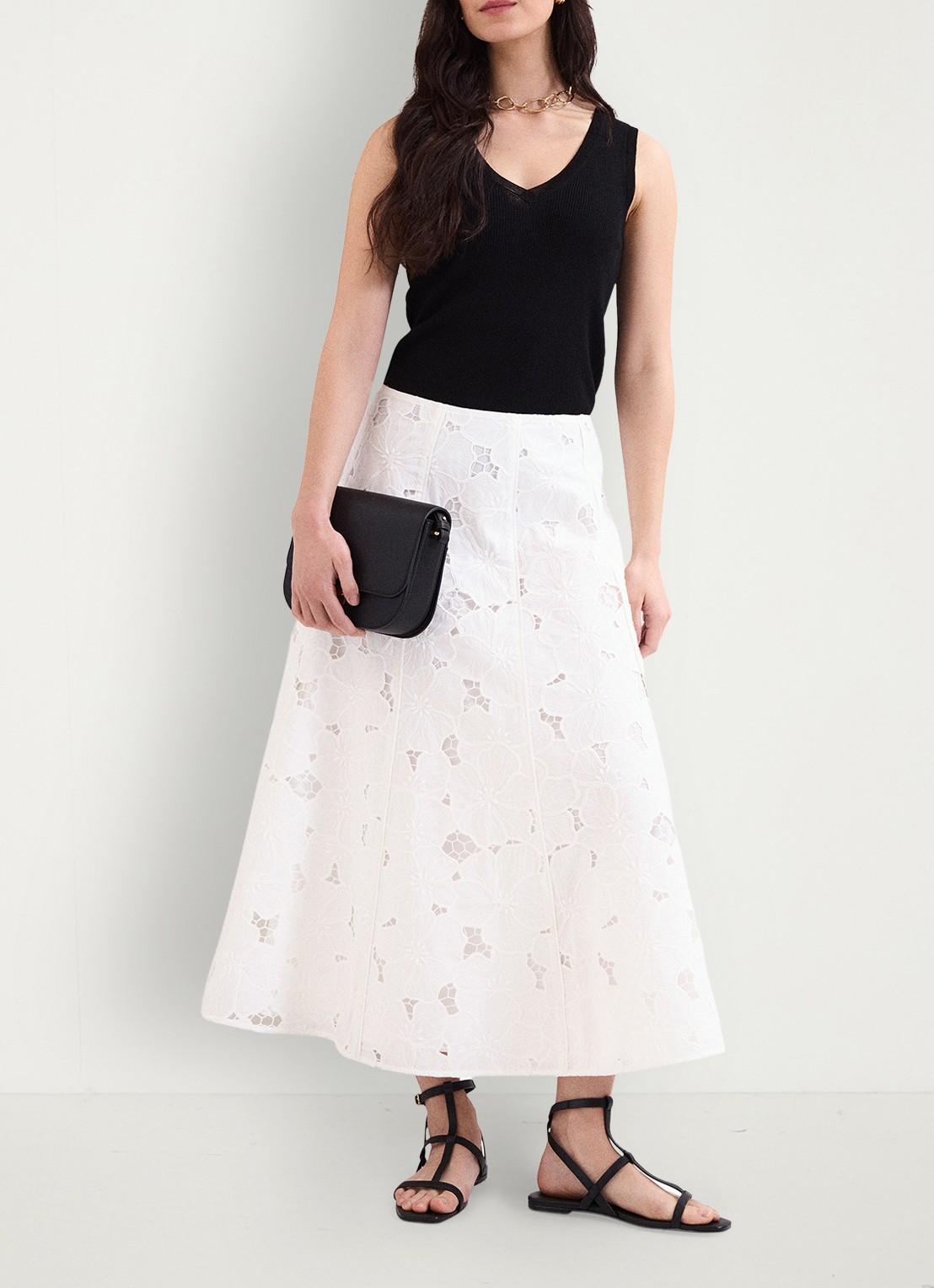 Phase Eight Marina maxi rok met broderie - detail 7 ivoor