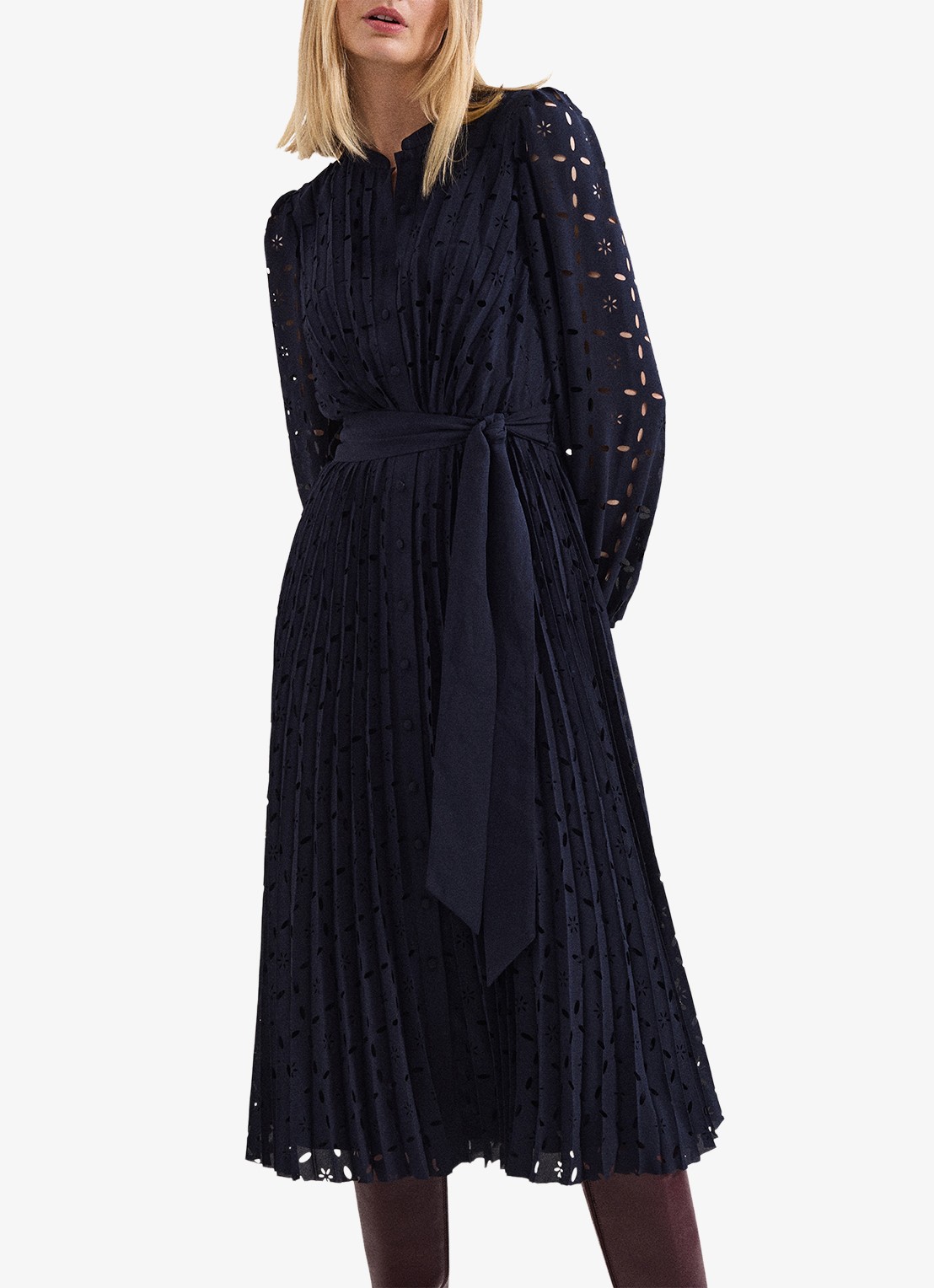 Phase Eight Marina midi jurk met grafische print - detail donkerblauw