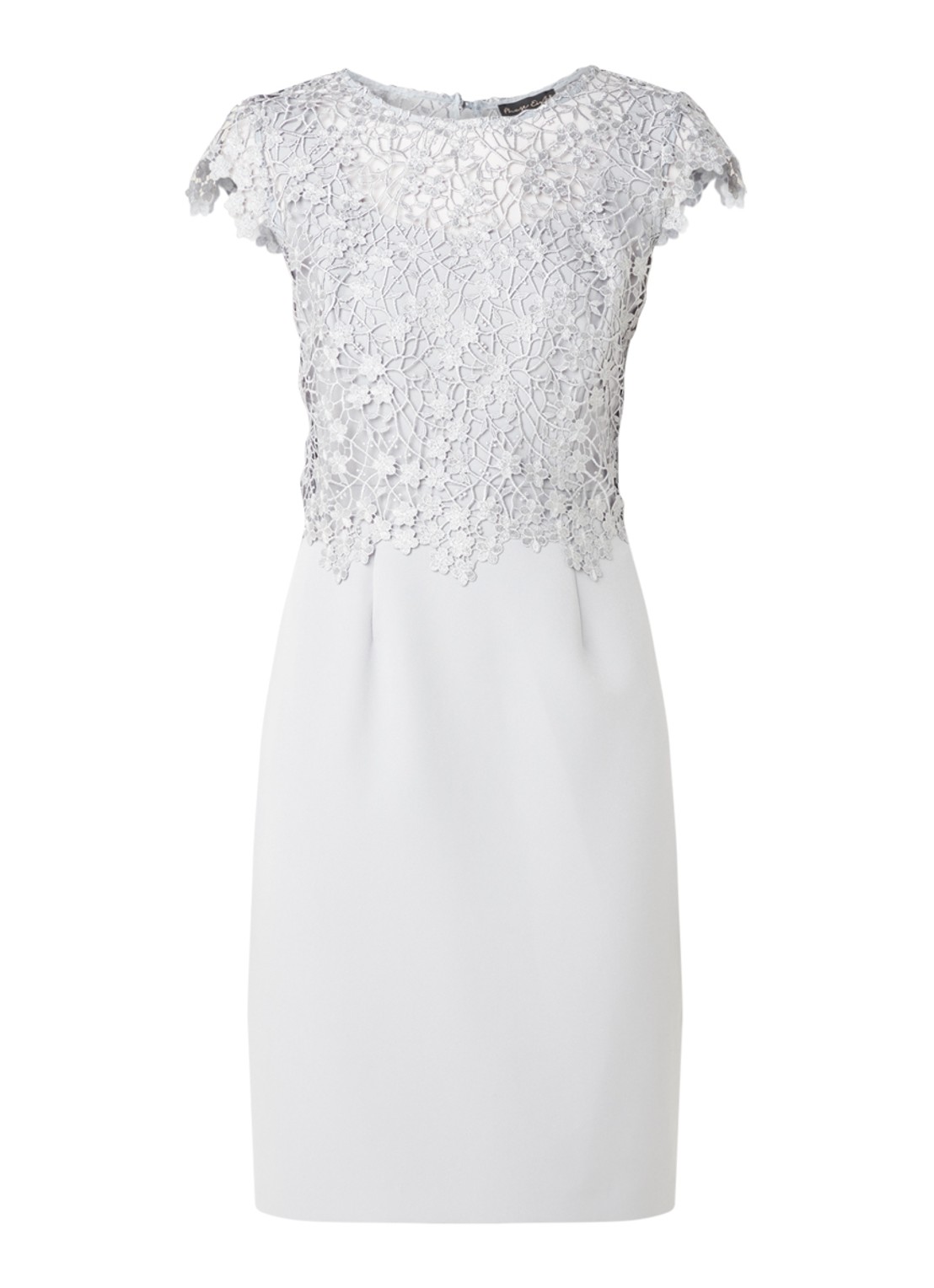 Phase Eight Mariposa midi kokerjurk met overlay van guipure kant - voorkant 3 lichtblauw