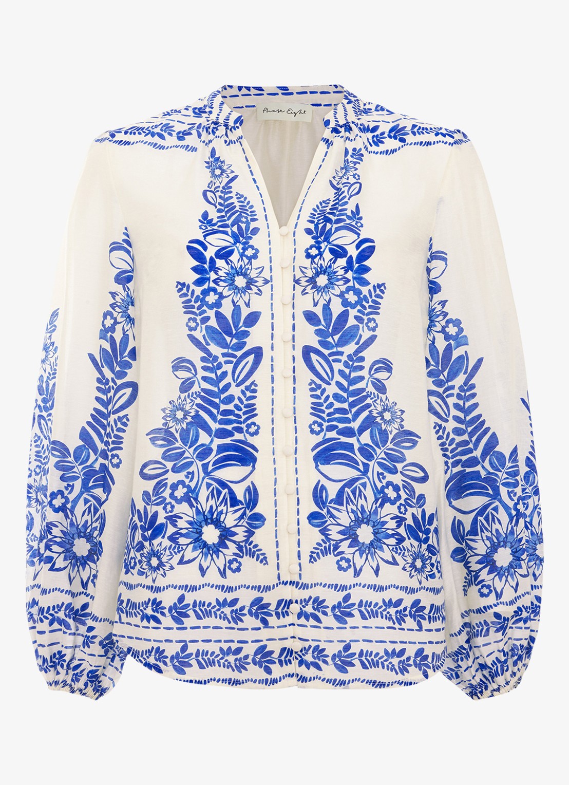 Phase Eight Marisa blouse  met bloemenprint - voorkant blauw