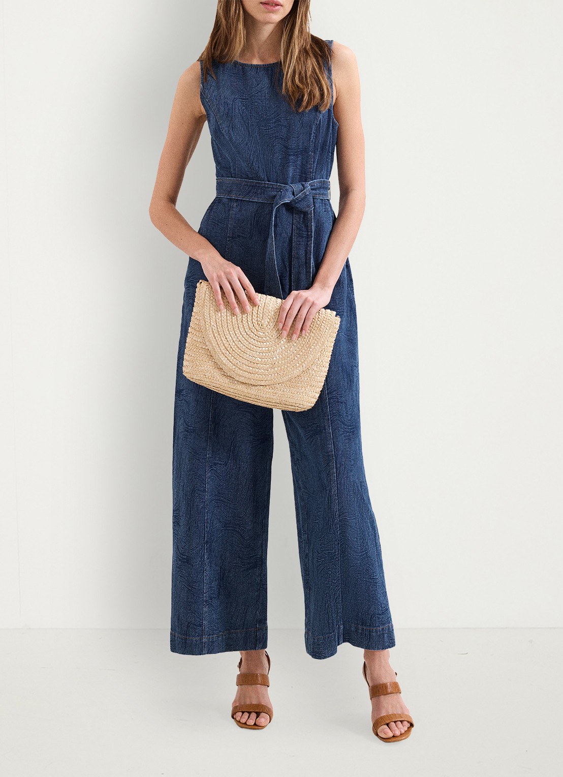 Phase Eight Marta wide fit jumpsuit met strikceintuur - voorkant 2 indigo