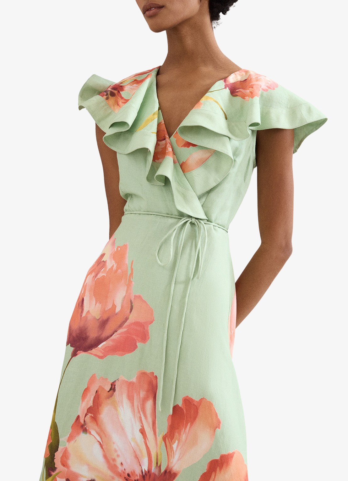 Phase Eight Matilda midi jurk in linnenblend met bloemenprint - detail 3 groen