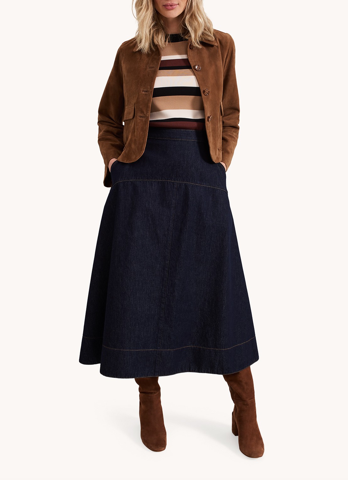 Phase Eight Mavis midi rok van chambray met steekzakken - detail 5 denim