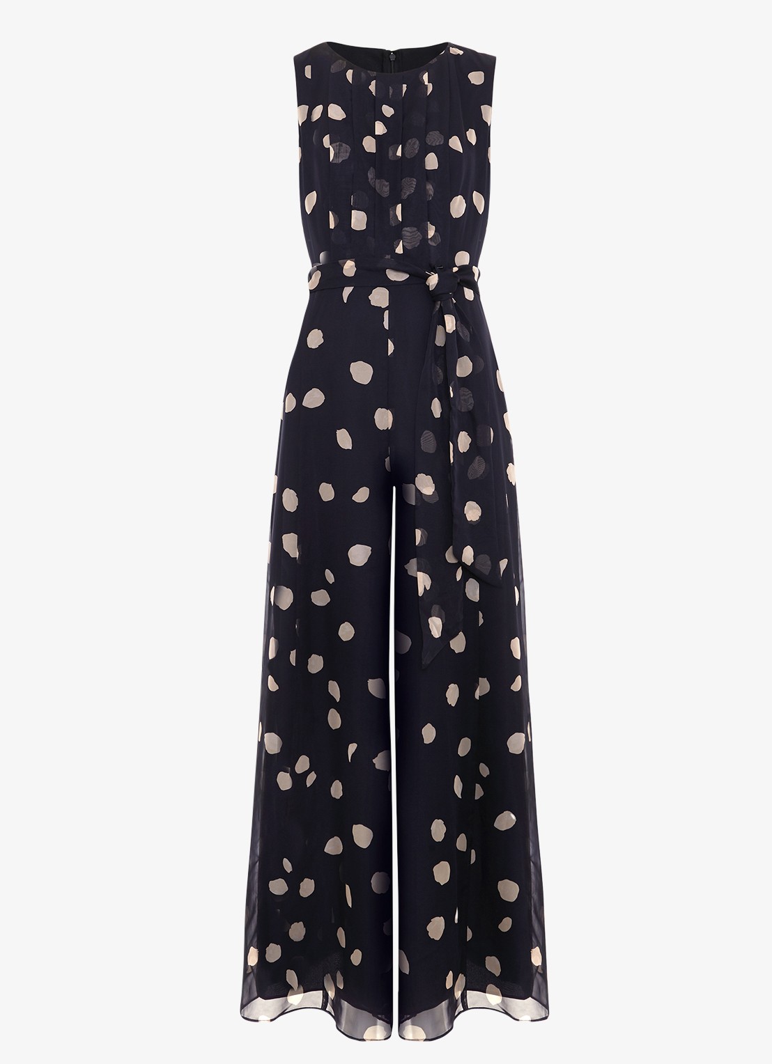 Phase Eight Maxine wide fit jumpsuit met stippenprint - voorkant donkerblauw