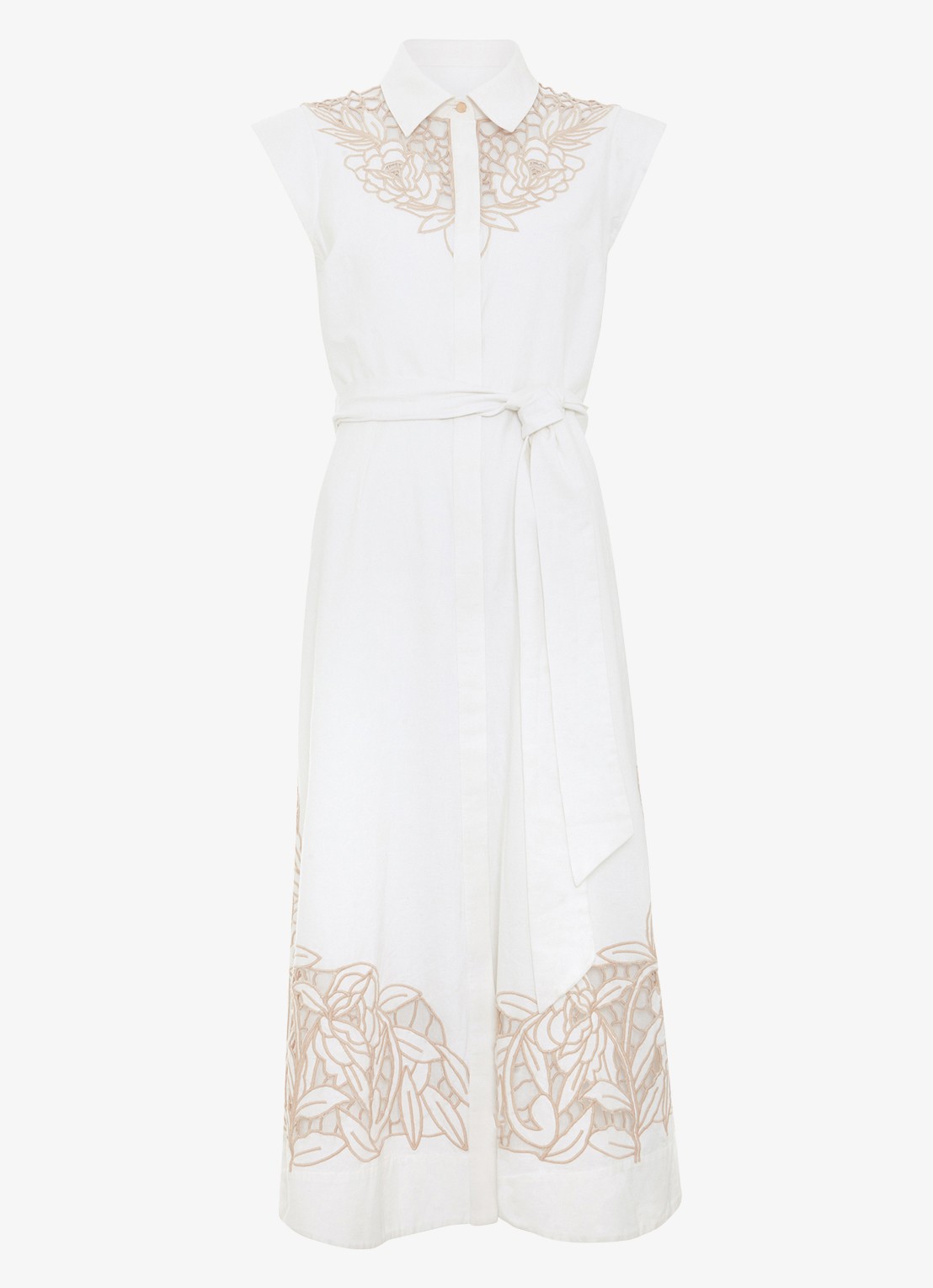 Phase Eight Melana midi T-shirt in linnenblend met strikceintuur - voorkant wit
