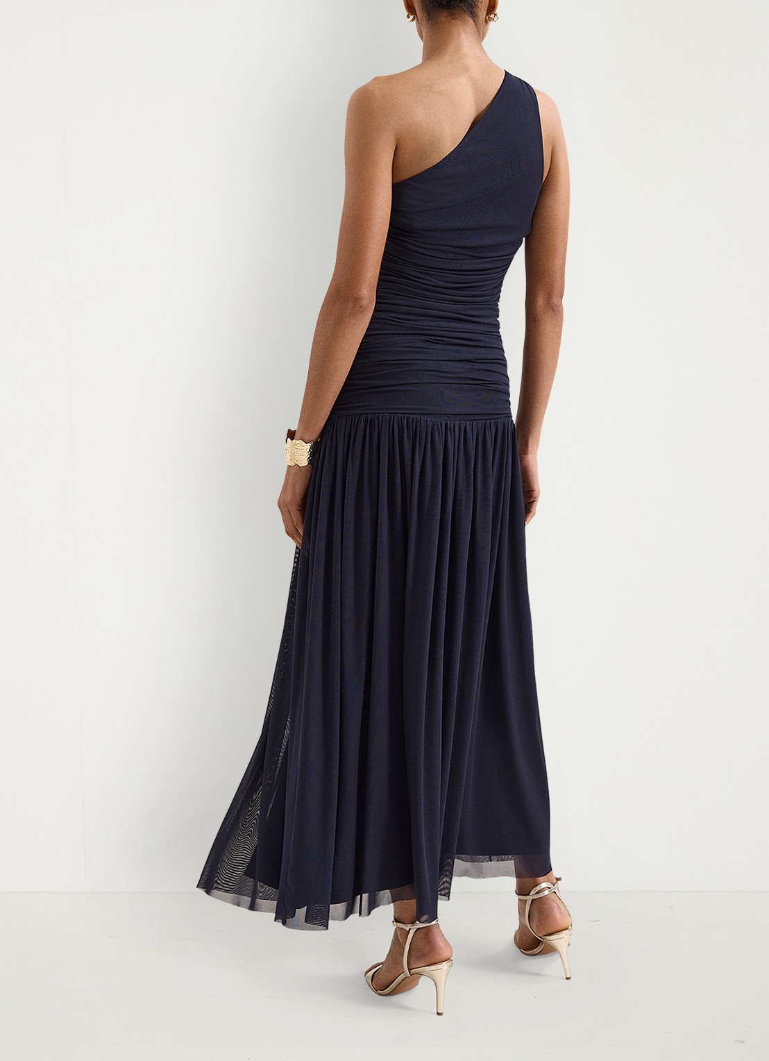 Phase Eight Melina one shoulder maxi jurk met plooidetail - achterkant 8 donkerblauw