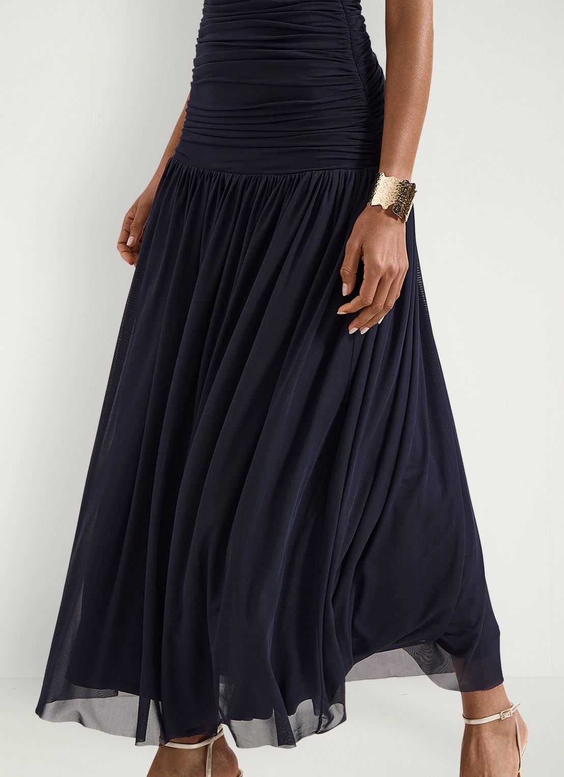Phase Eight Melina one shoulder maxi jurk met plooidetail - detail 5 donkerblauw
