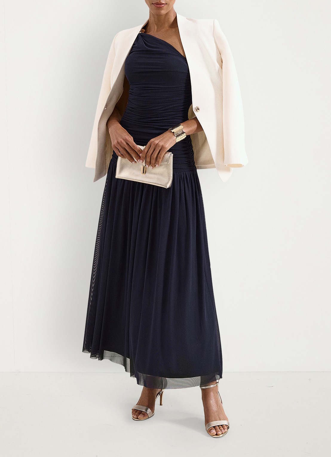 Phase Eight Melina one shoulder maxi jurk met plooidetail - detail 6 donkerblauw