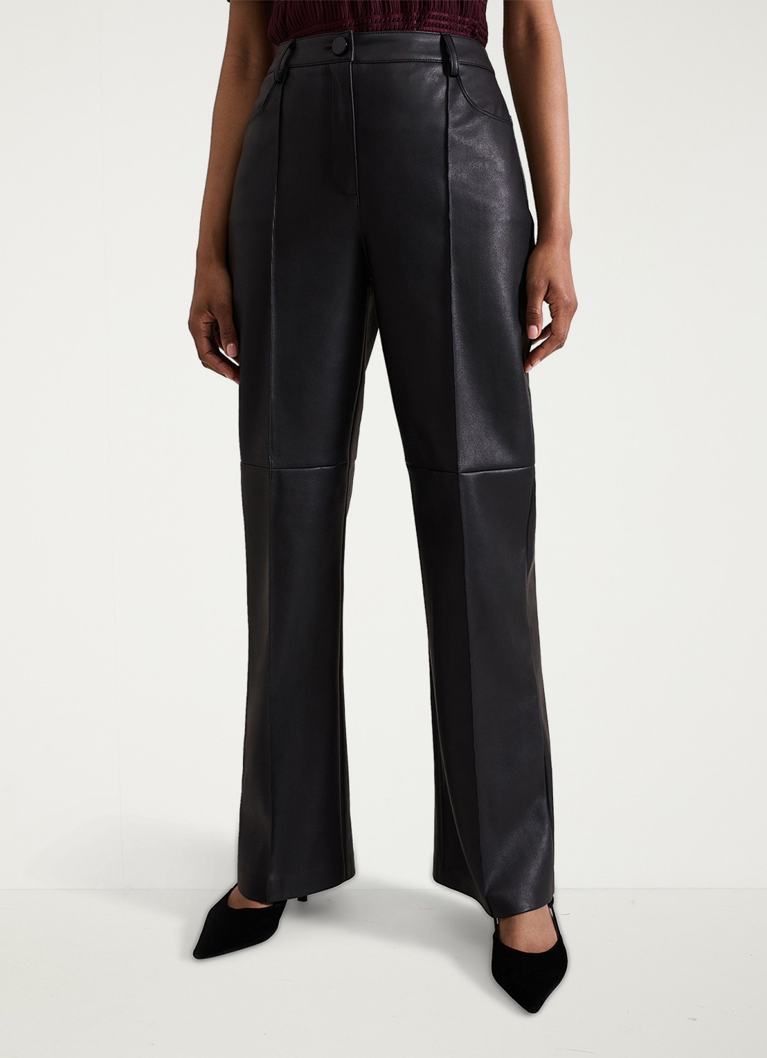 Phase Eight Melissa high waist wide fit broek van imitatieleer - detail 2 zwart
