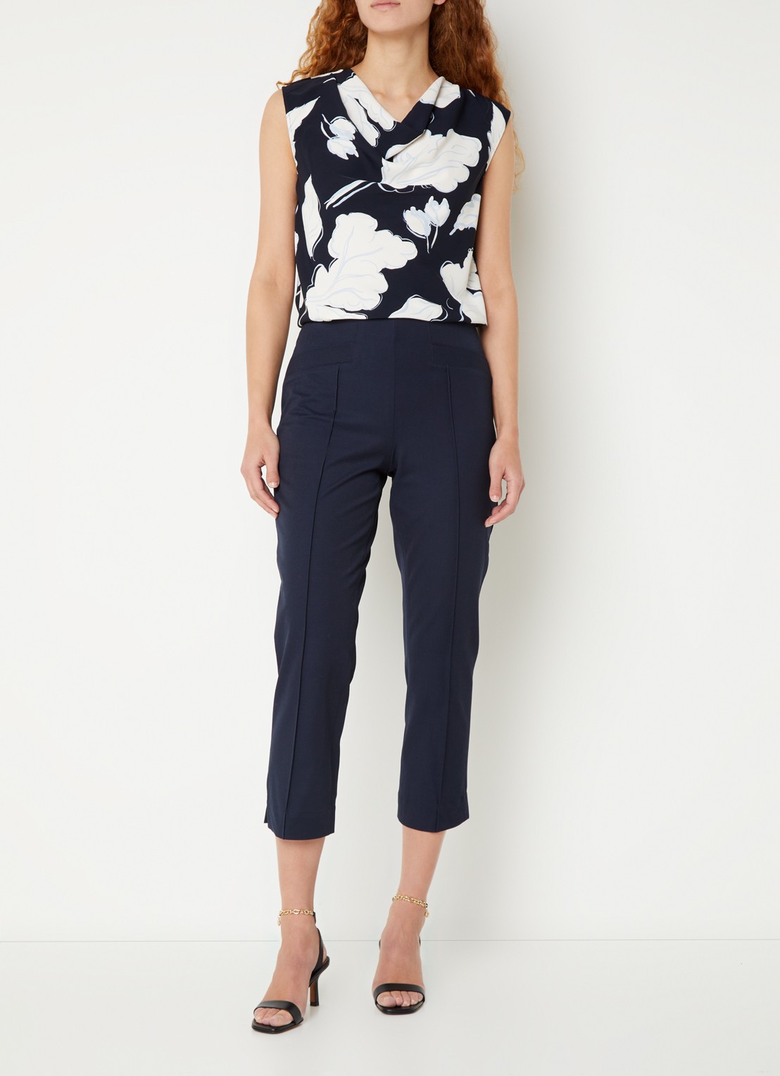 Phase Eight Miah high waist cropped slim fit pantalon met siernaad - voorkant 2 donkerblauw