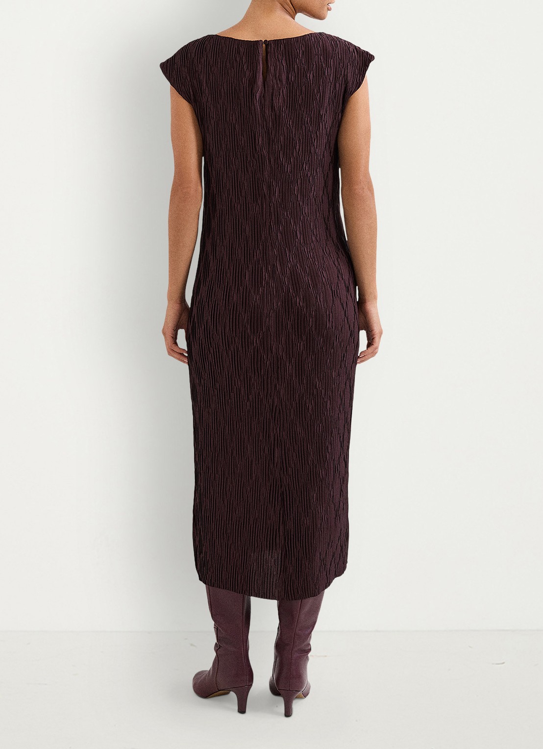 Phase Eight Midi jurk met structuur - achterkant donkerbruin