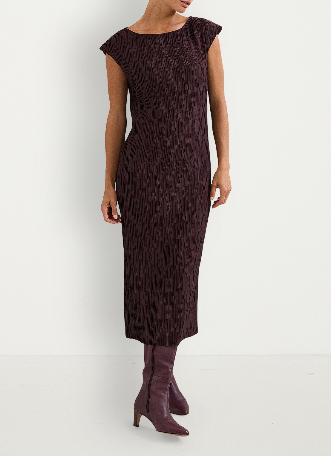 Phase Eight Midi jurk met structuur - voorkant 3 donkerbruin