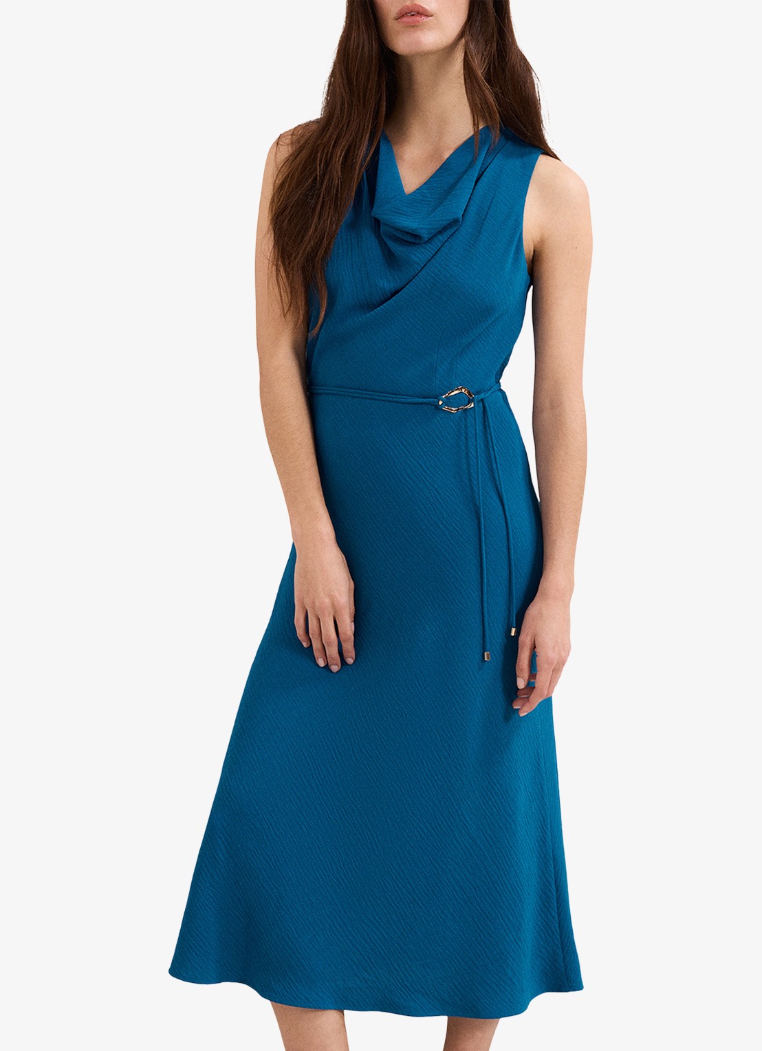 Phase Eight Midi jurk met watervalhals - detail 4 donkerblauw